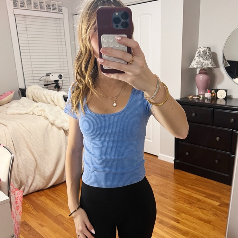 Blue Women's Top with Low Back
